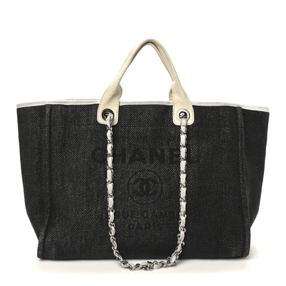 Chanel Woven Straw Raffia Large Deauville Tote Black White 1 of 11