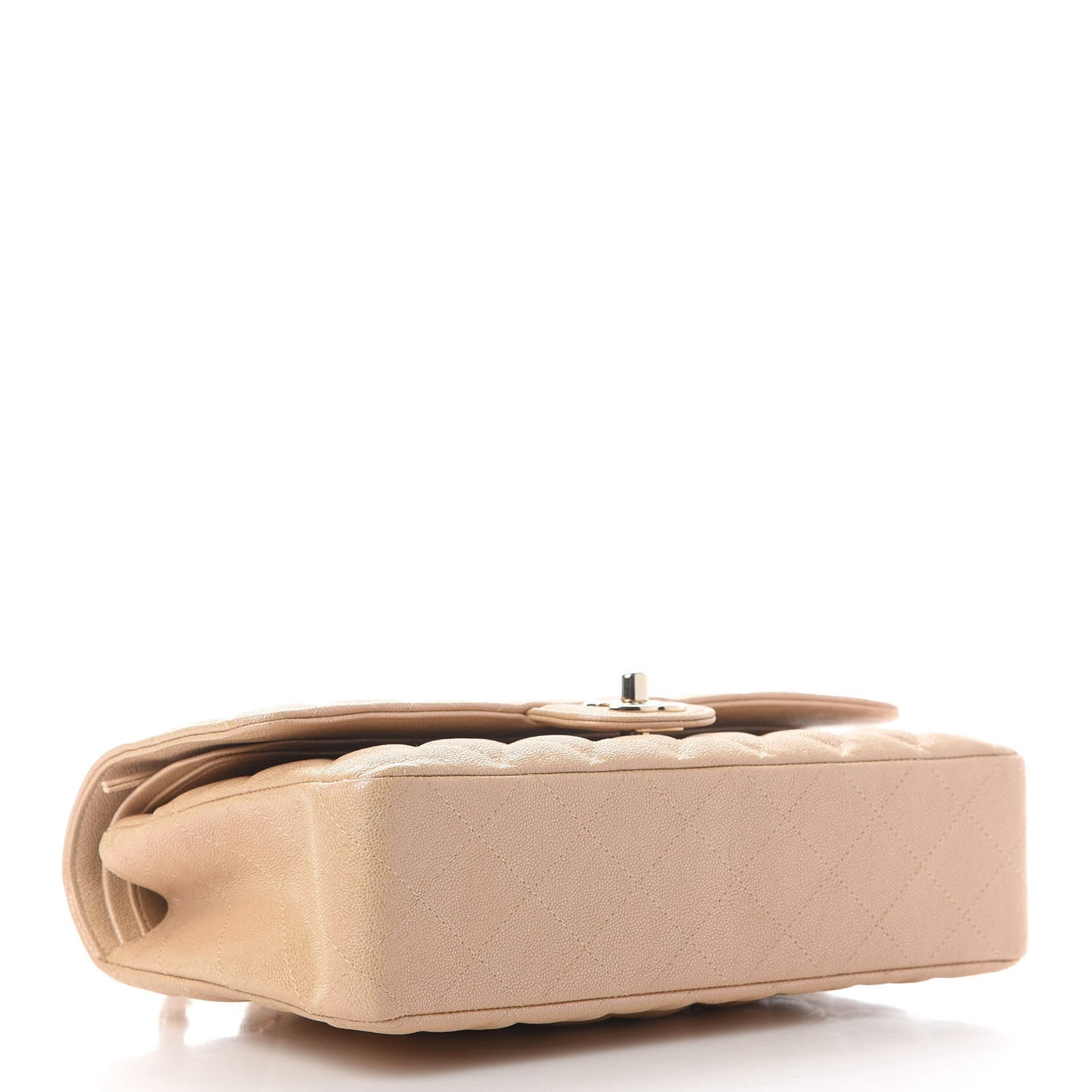 Iridescent Caviar Quilted Medium Double Flap Beige