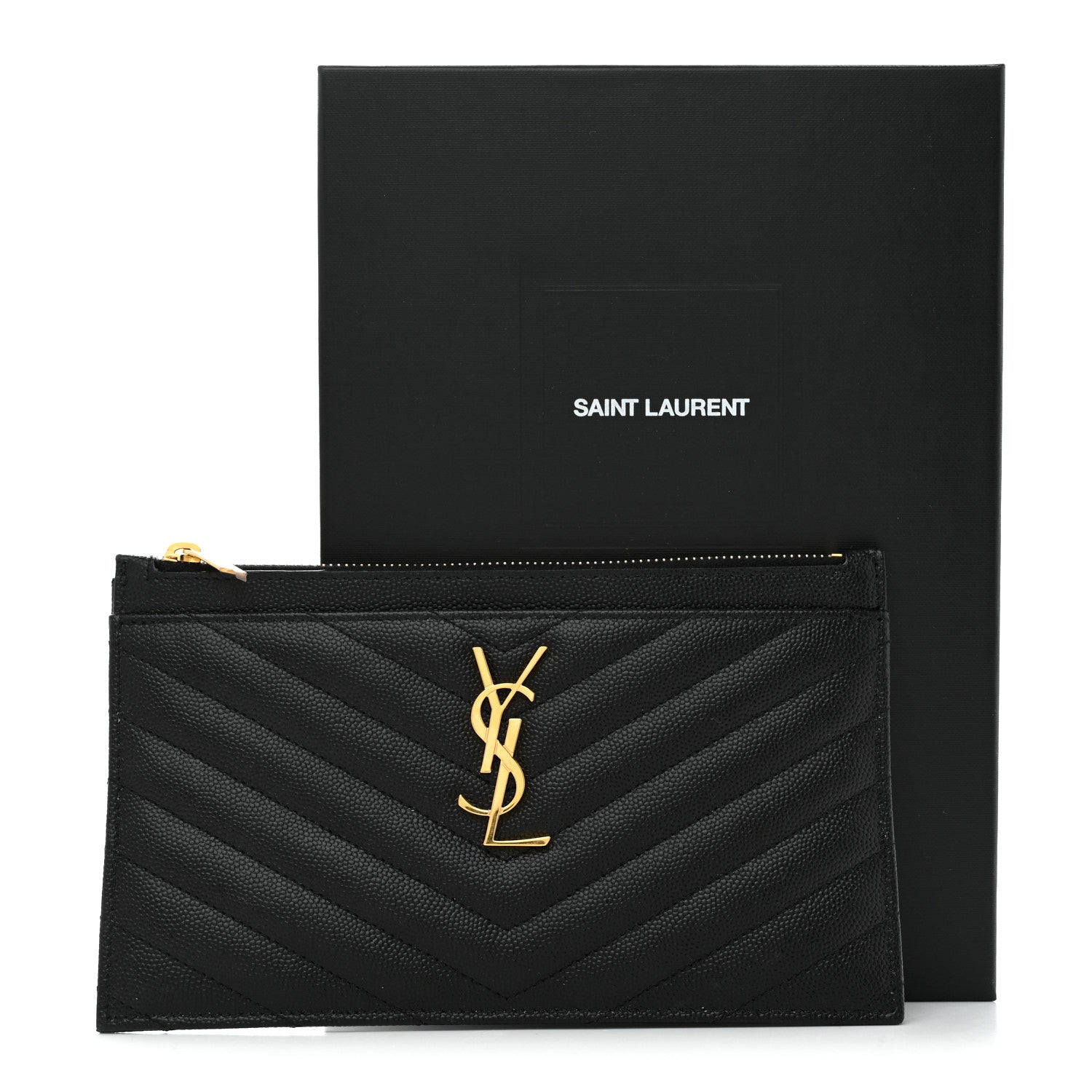 Saint Laurent Grain De Poudre Chevron Monogram Bill Pouch Black 8 of 8