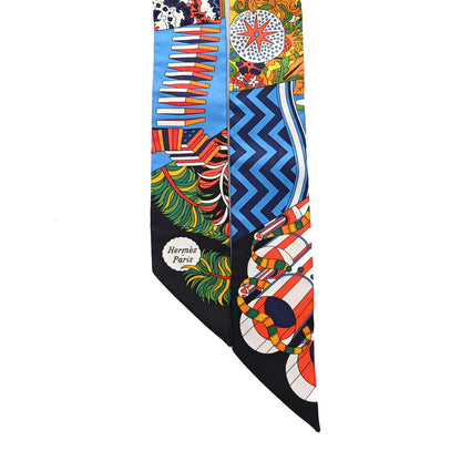 Hermes Silk De l'Ombrelle Aux Duels Sticker Twilly Black Bleu Jaune Vif 2 of 4