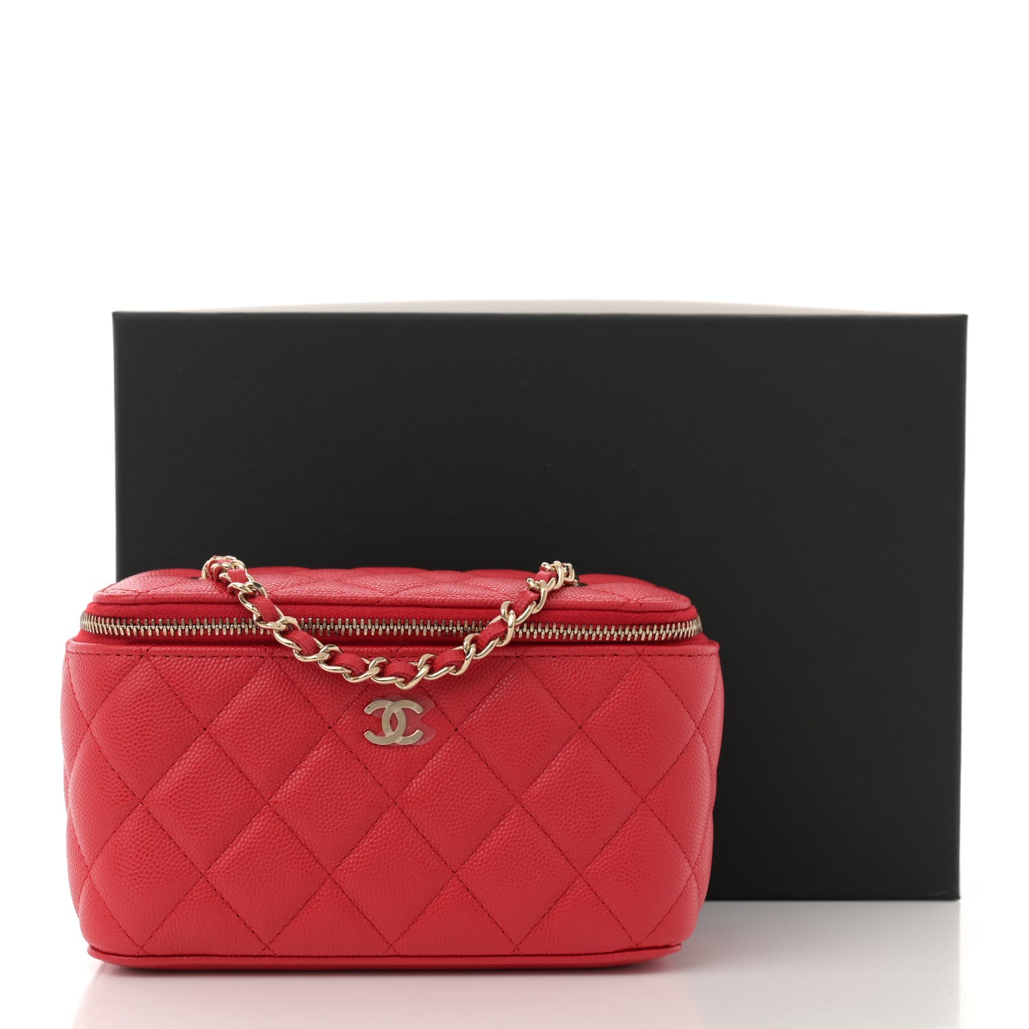 Chanel Caviar Quilted Small Vanity Case With Chain Red 11 of 11