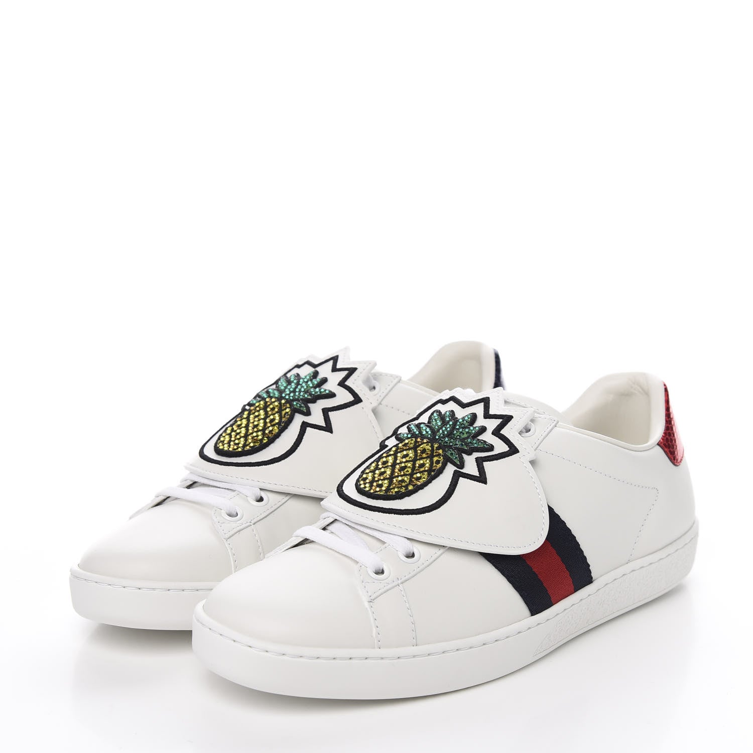 Gucci Calfskin Ayers Crystal Web Womens New Ace Pineapple Sneakers 38 White 3 of 9