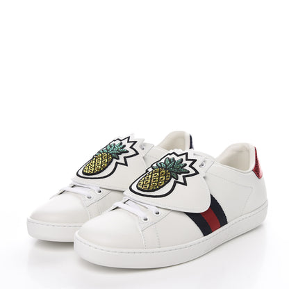 Gucci Calfskin Ayers Crystal Web Womens New Ace Pineapple Sneakers 38 White 3 of 9