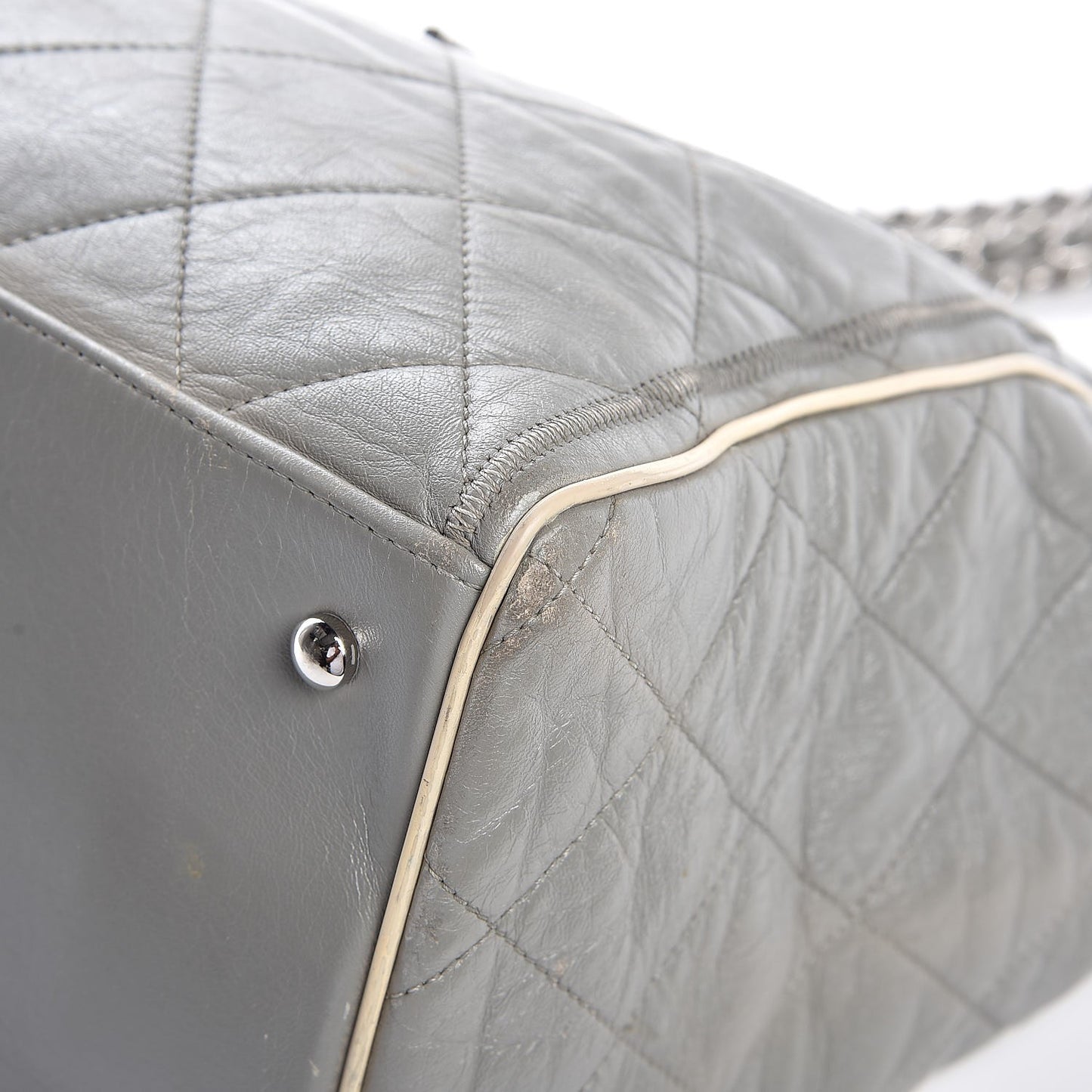 Glazed Lambskin Quilted Large North South Tote Grey