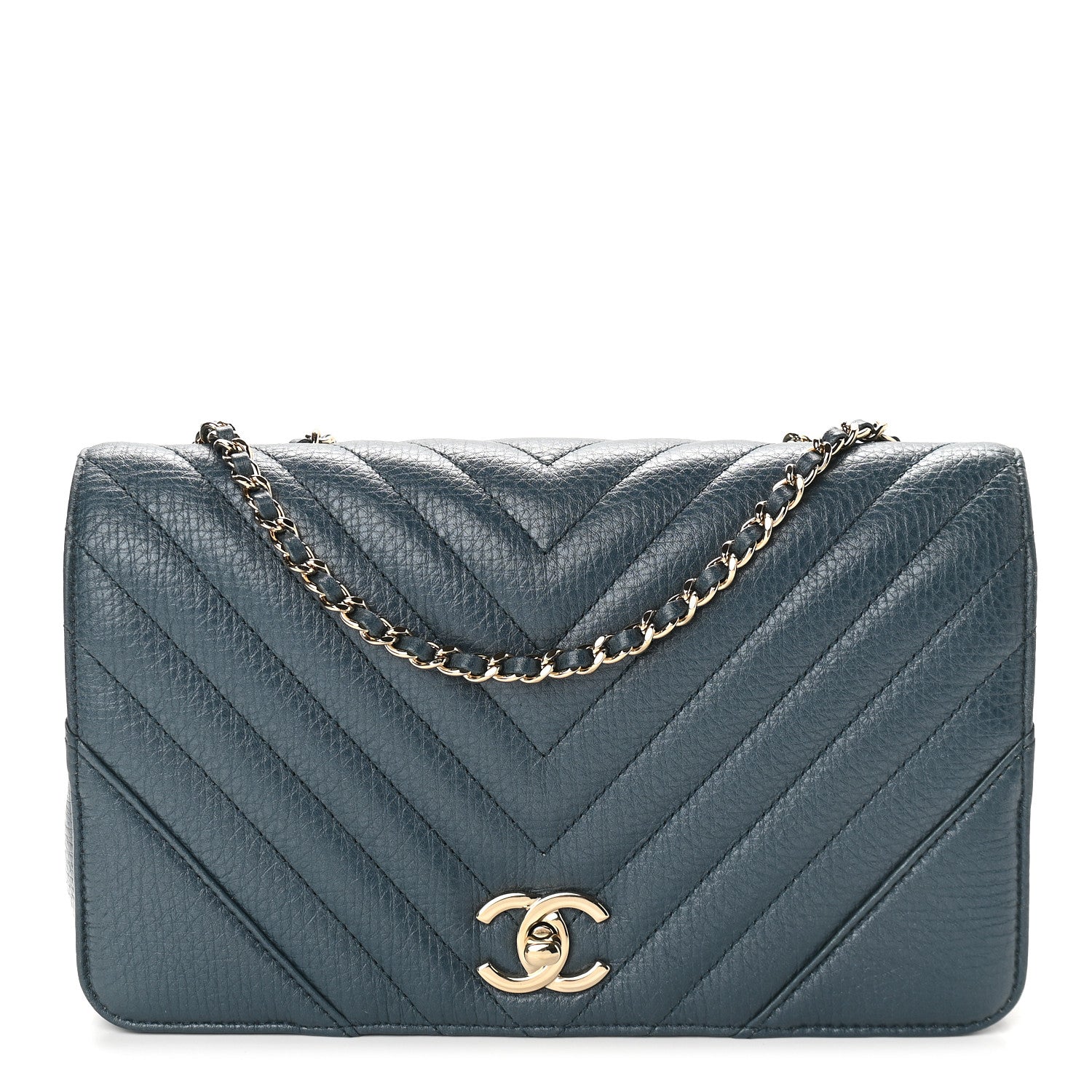 Chanel Metallic Calfskin Chevron Quilted Small Statement Flap Blue 1 of 9