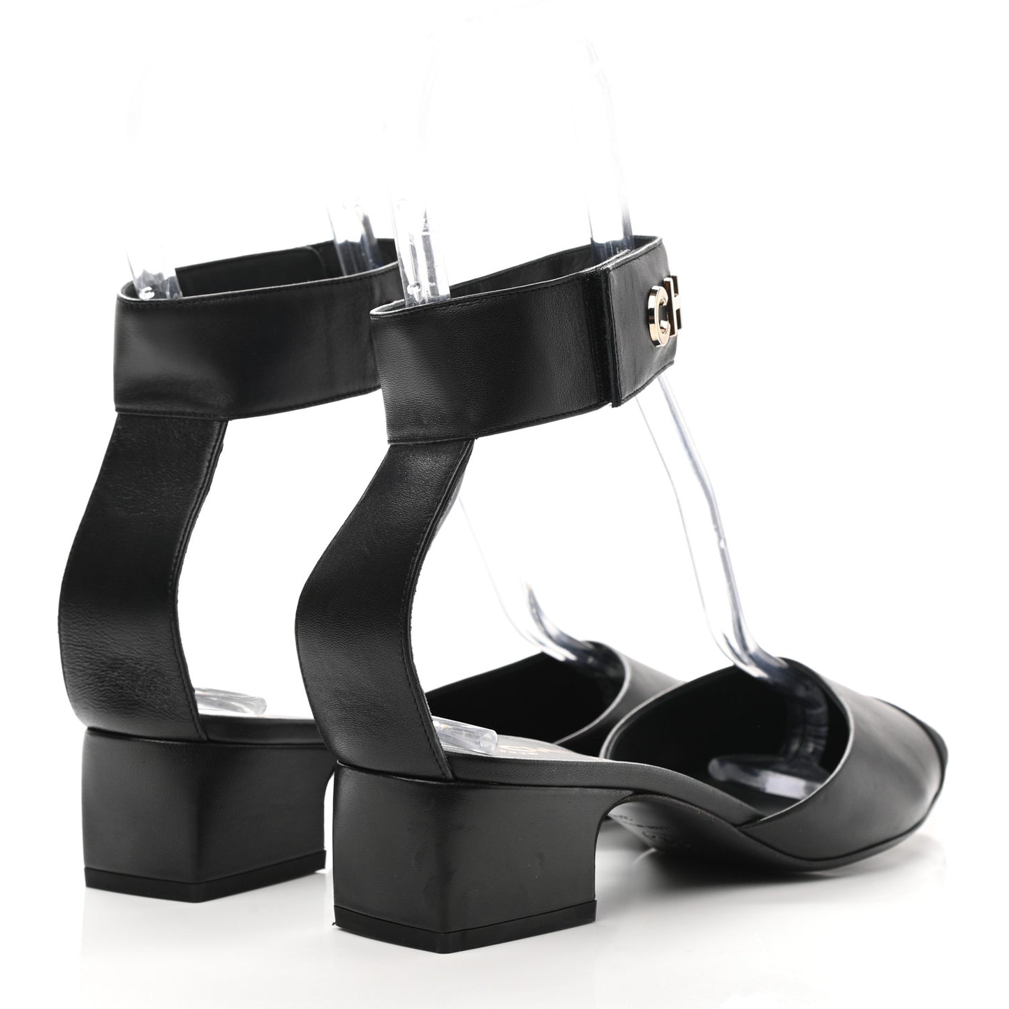 Lambskin Grosgrain Cap Toe Logo Ankle Strap Pumps 39 Black