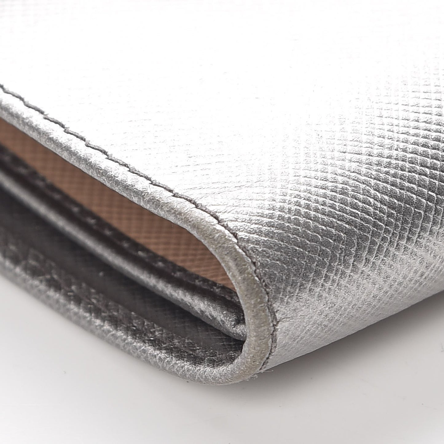 Metallic Saffiano French Flap Compact Wallet Silver