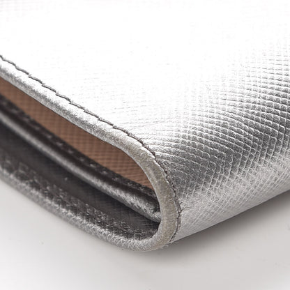 Prada Metallic Saffiano French Flap Compact Wallet Silver 7 of 15