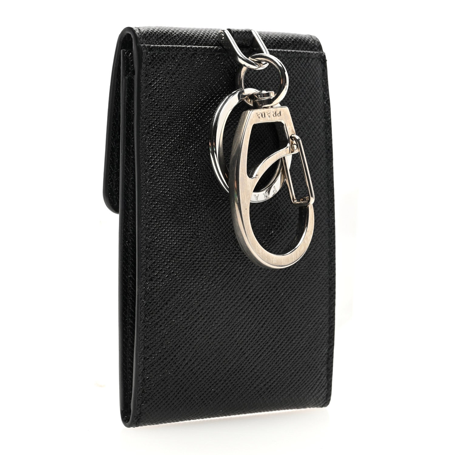 Prada Saffiano Triangle Card Holder Keyring Black 3 of 7