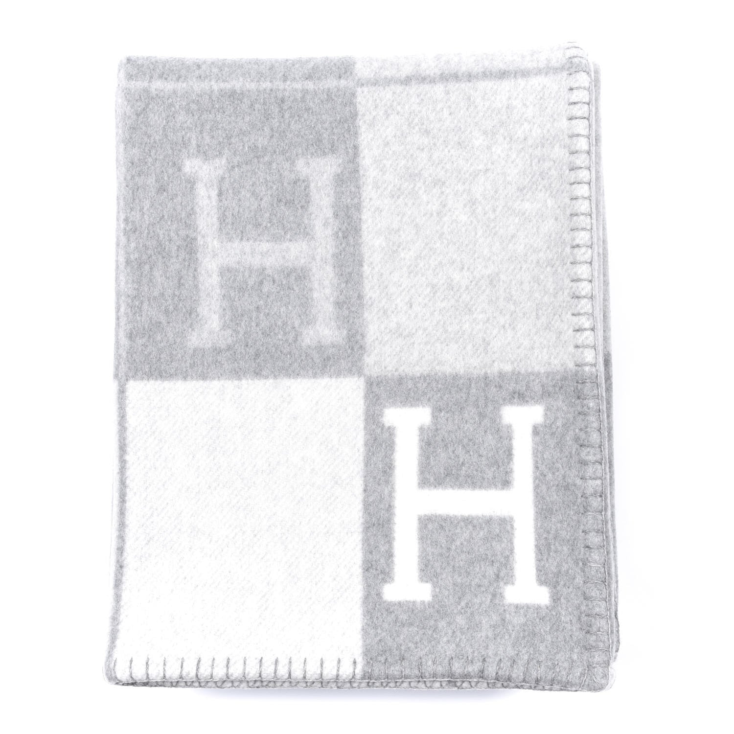 Hermes Wool Cashmere Avalon III Blanket Ecru Gris Clair 1 of 3