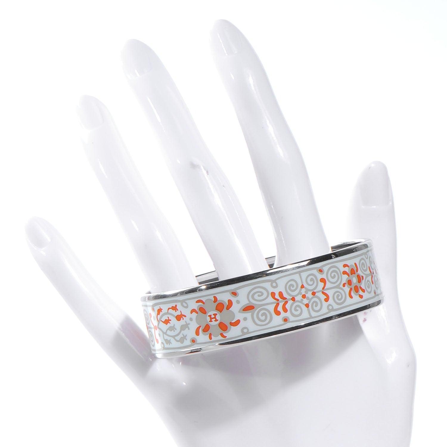 Hermes Enamel Printed Petits Chevaux de Hongrie Wide Bracelet 70 Potiron 2 of 6