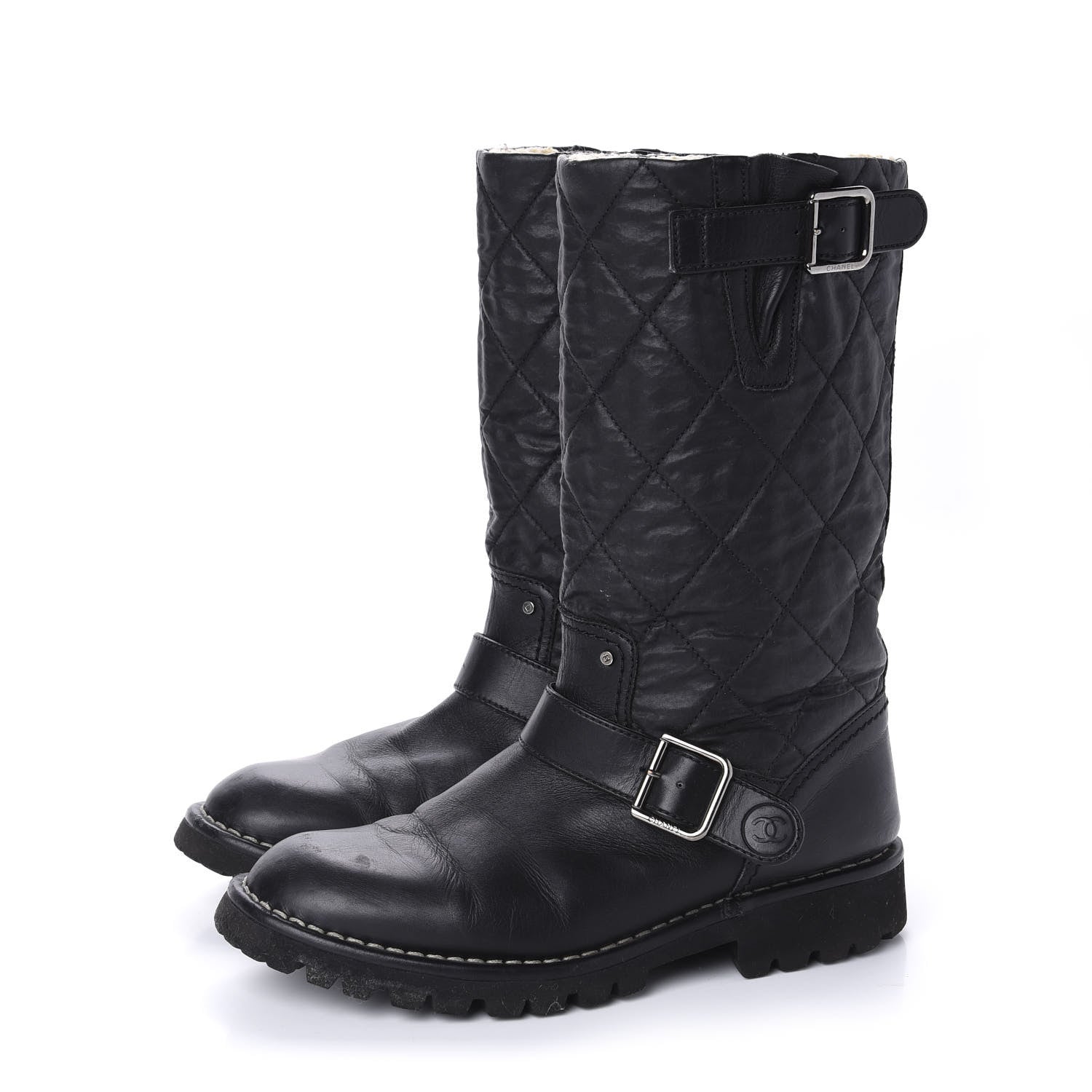 Chanel Calfskin Quilted Biker Boots 36.5 Black 3 of 8