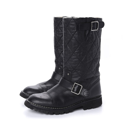Chanel Calfskin Quilted Biker Boots 36.5 Black 3 of 8