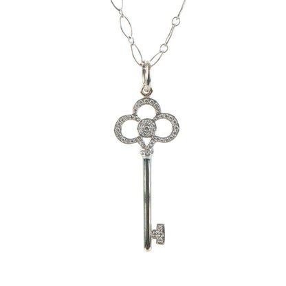Tiffany 18K White Gold Diamond Crown Key Pendant Necklace 3 of 8