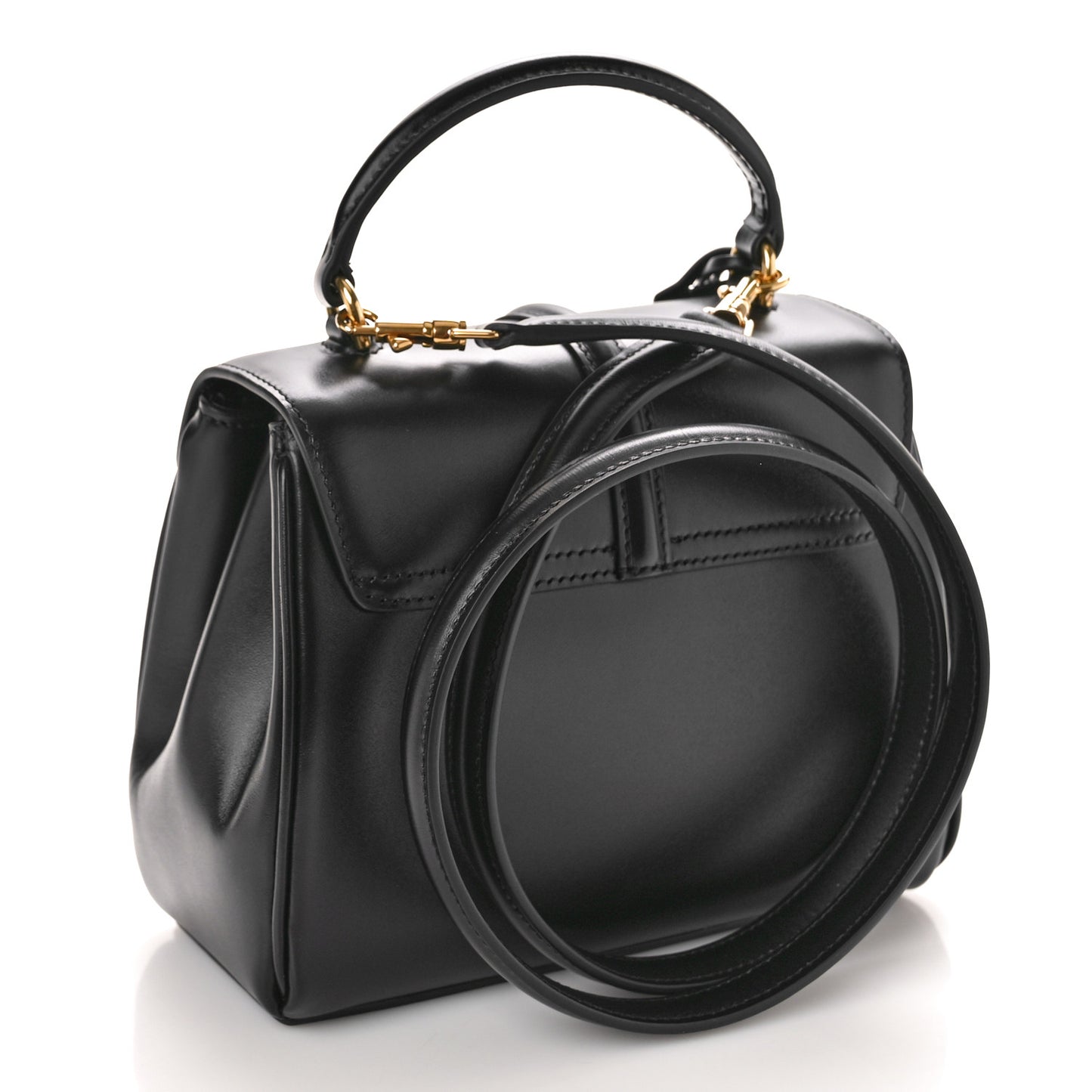 Satinated Calfskin Mini 16 Top Handle Bag Black