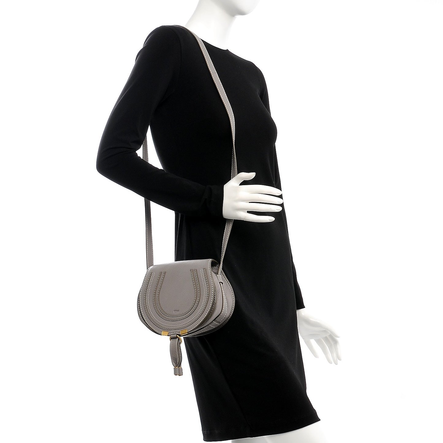Calfskin Mini Marcie Round Crossbody Bag Cashmere Grey