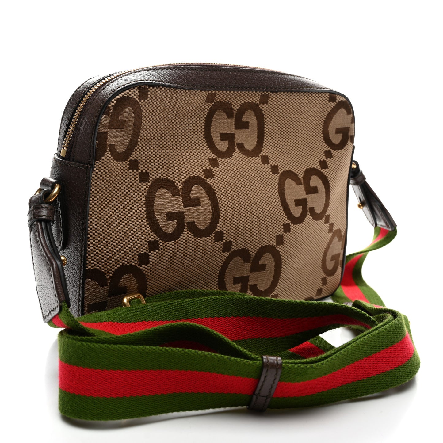 Monogram Jumbo GG Textured Dollar Calfskin Web Messenger Shoulder Bag Camel Ebony New Acero