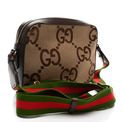 Gucci Monogram Jumbo GG Textured Dollar Calfskin Web Messenger Shoulder Bag Camel Ebony New Acero 3 of 10