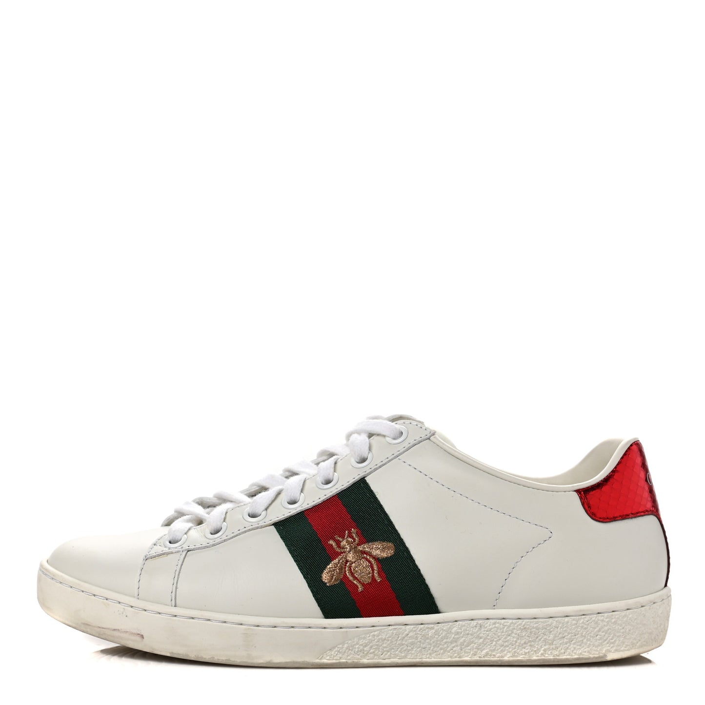 Calfskin Ayers Bee Embroidered Womens Ace Sneakers 36 White Green