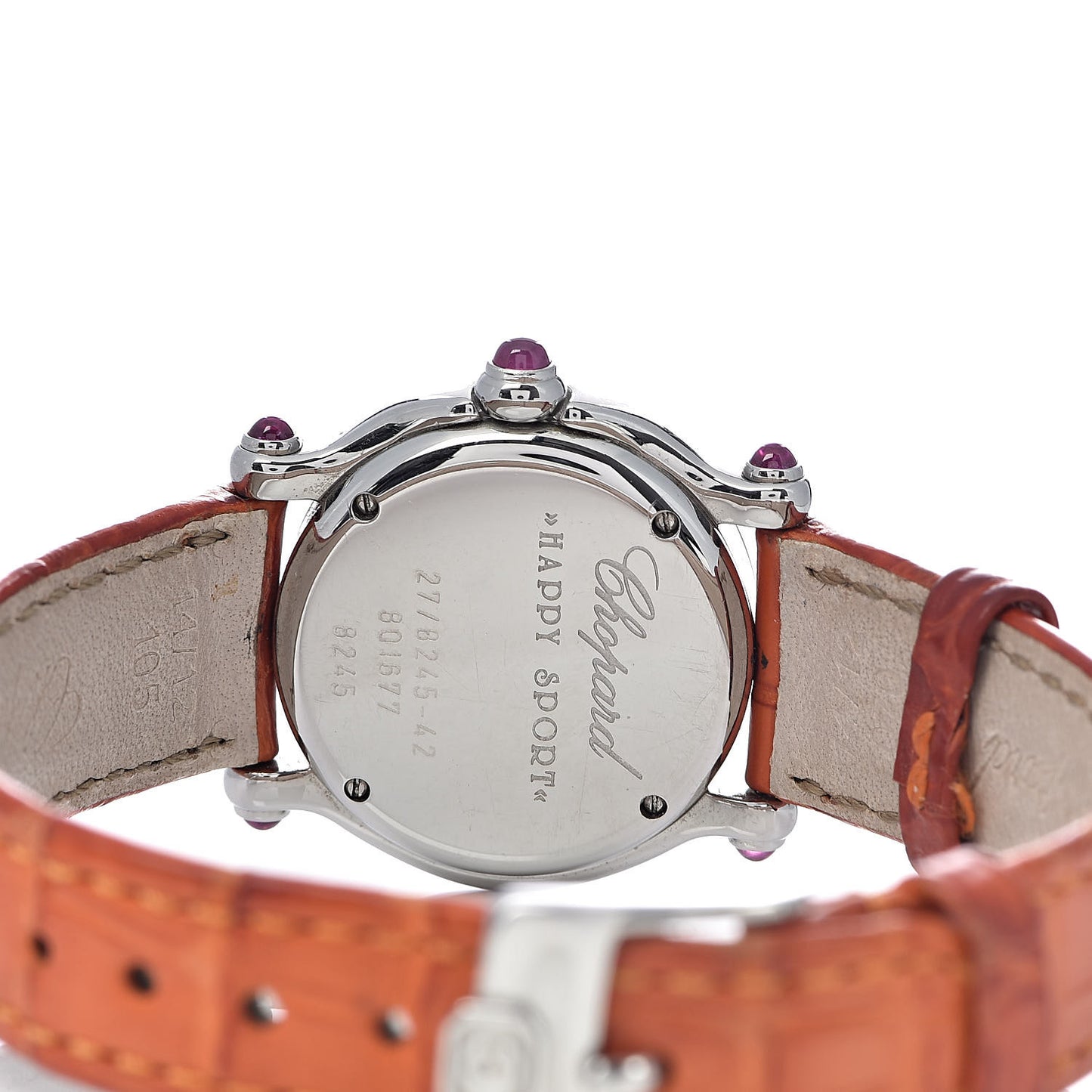 Stainless Steel Alligator 5 Diamond Pink Sapphire 26mm Happy Sport Quartz Watch