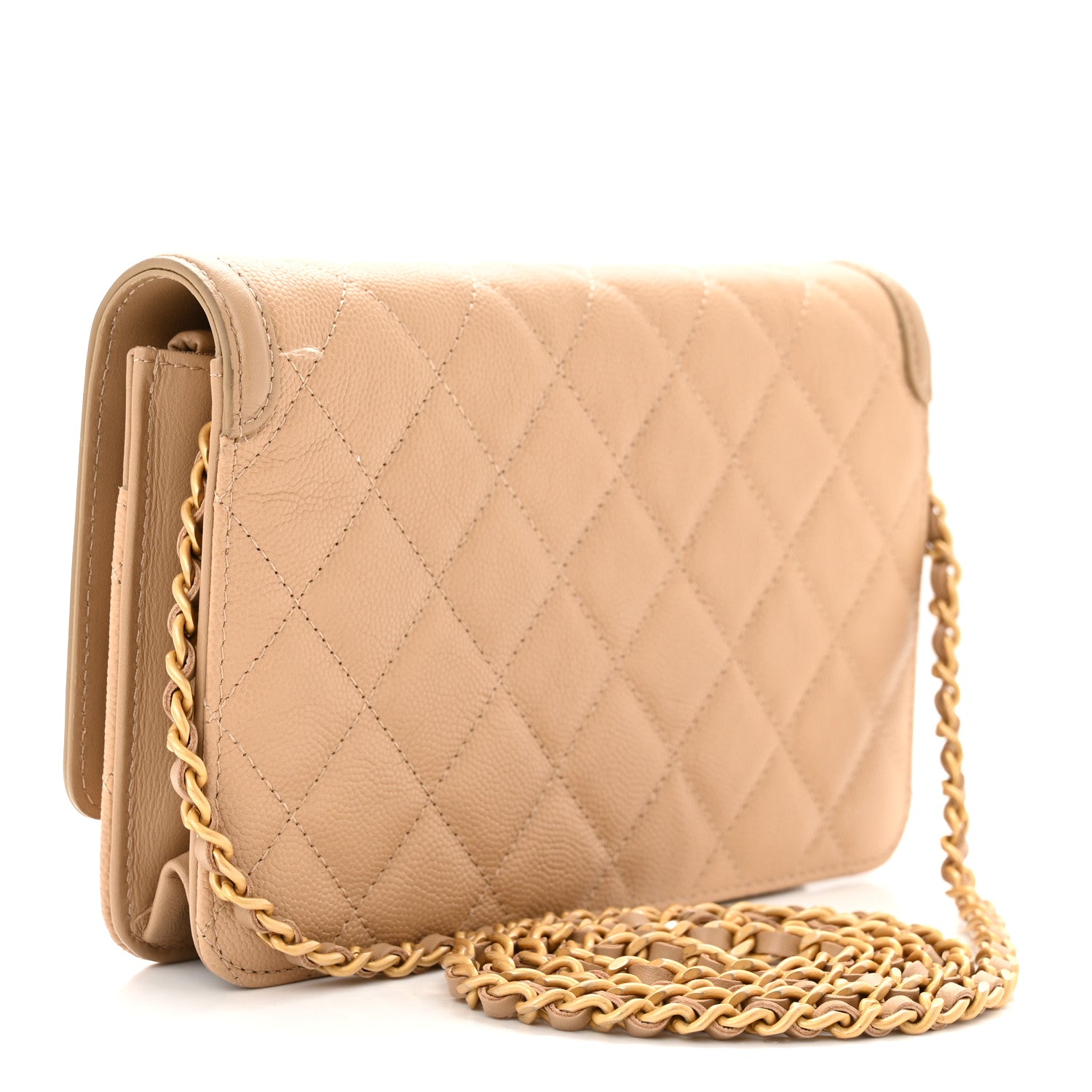 Chanel Caviar Quilted CC Filigree Wallet On Chain WOC Beige 3 of 13
