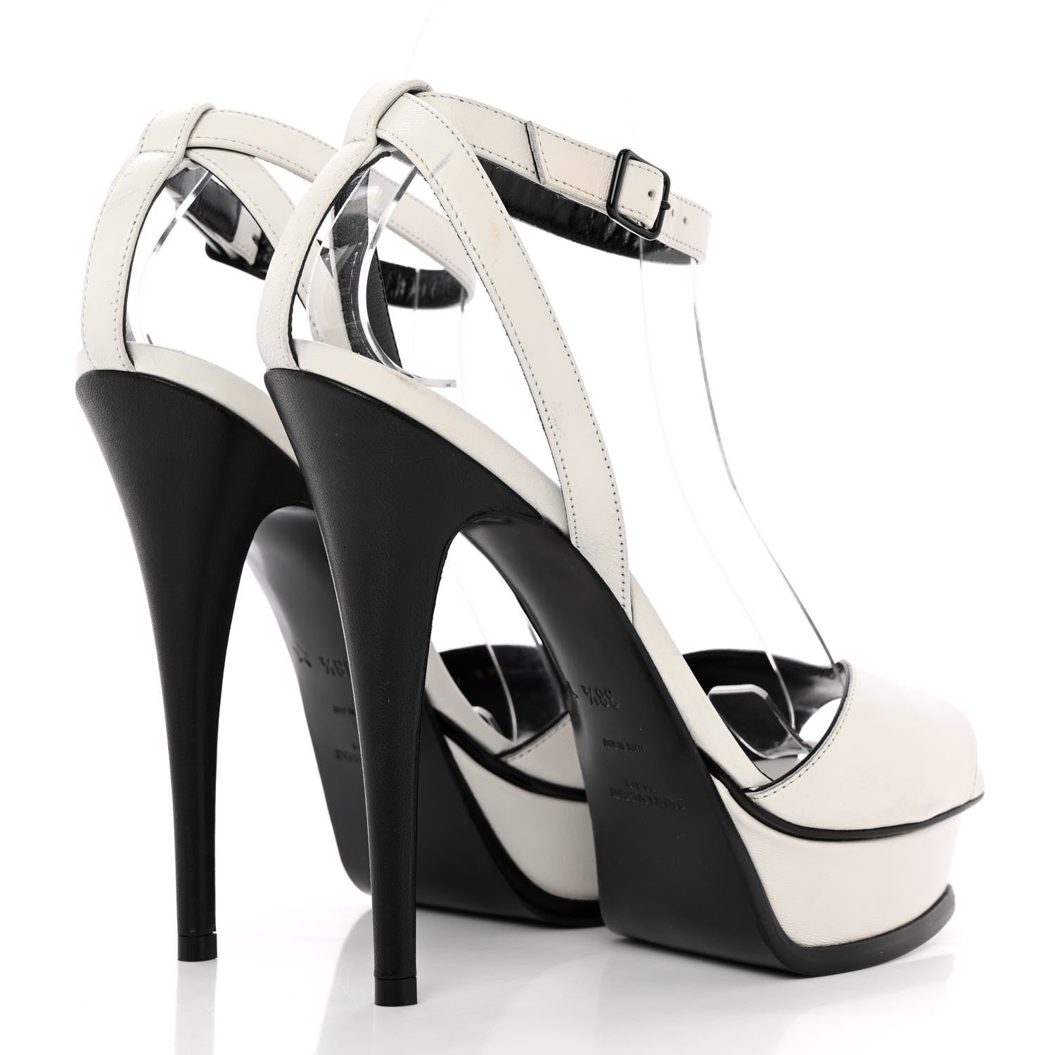 Saint Laurent Calfskin Tribute 105 Open Toe Platform Sandals 38.5 White Black 4 of 16