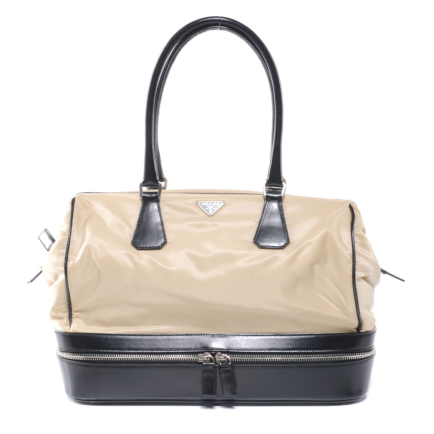 Tessuto Nylon Leather Travel Tote Beige Black