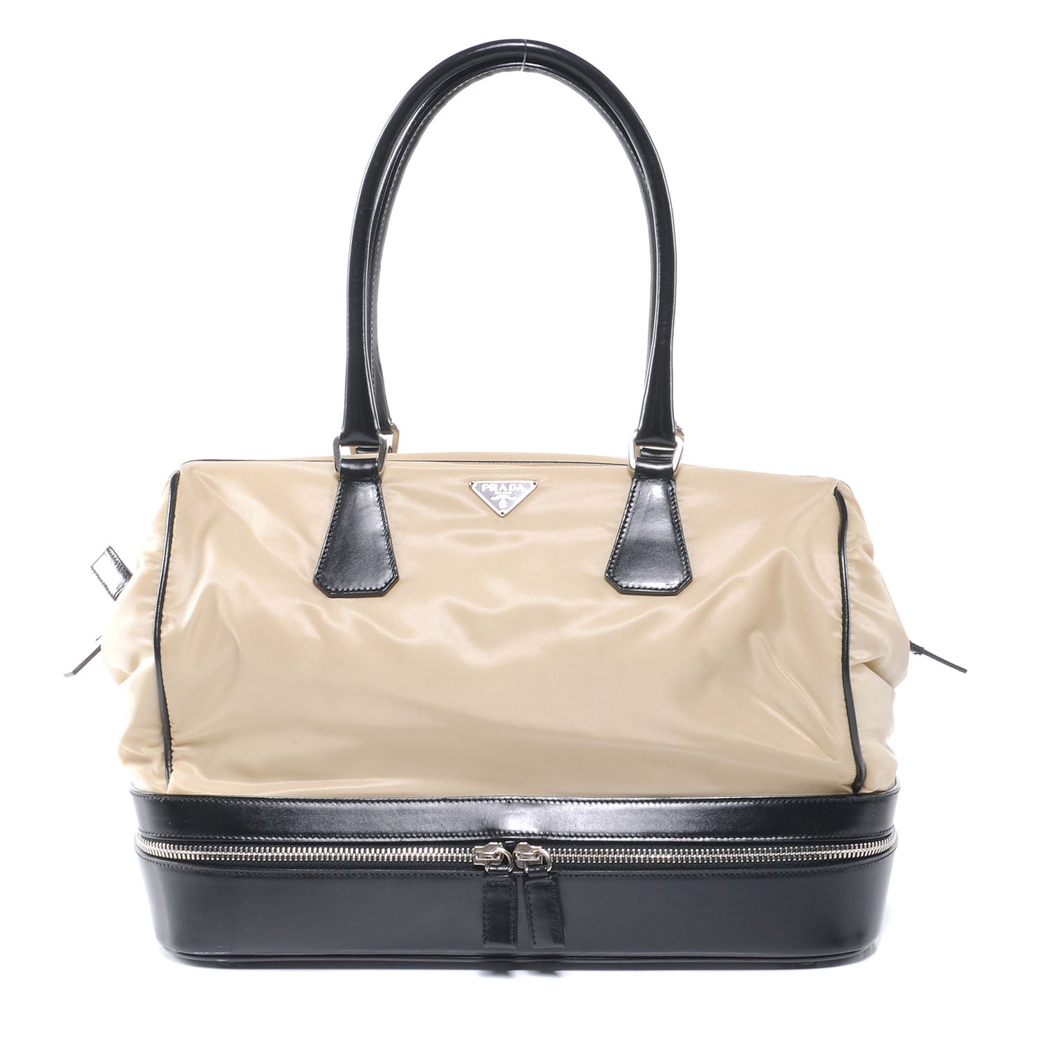 Prada Tessuto Nylon Leather Travel Tote Beige Black 1 of 7