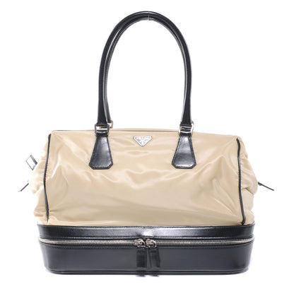 Prada Tessuto Nylon Leather Travel Tote Beige Black 1 of 7