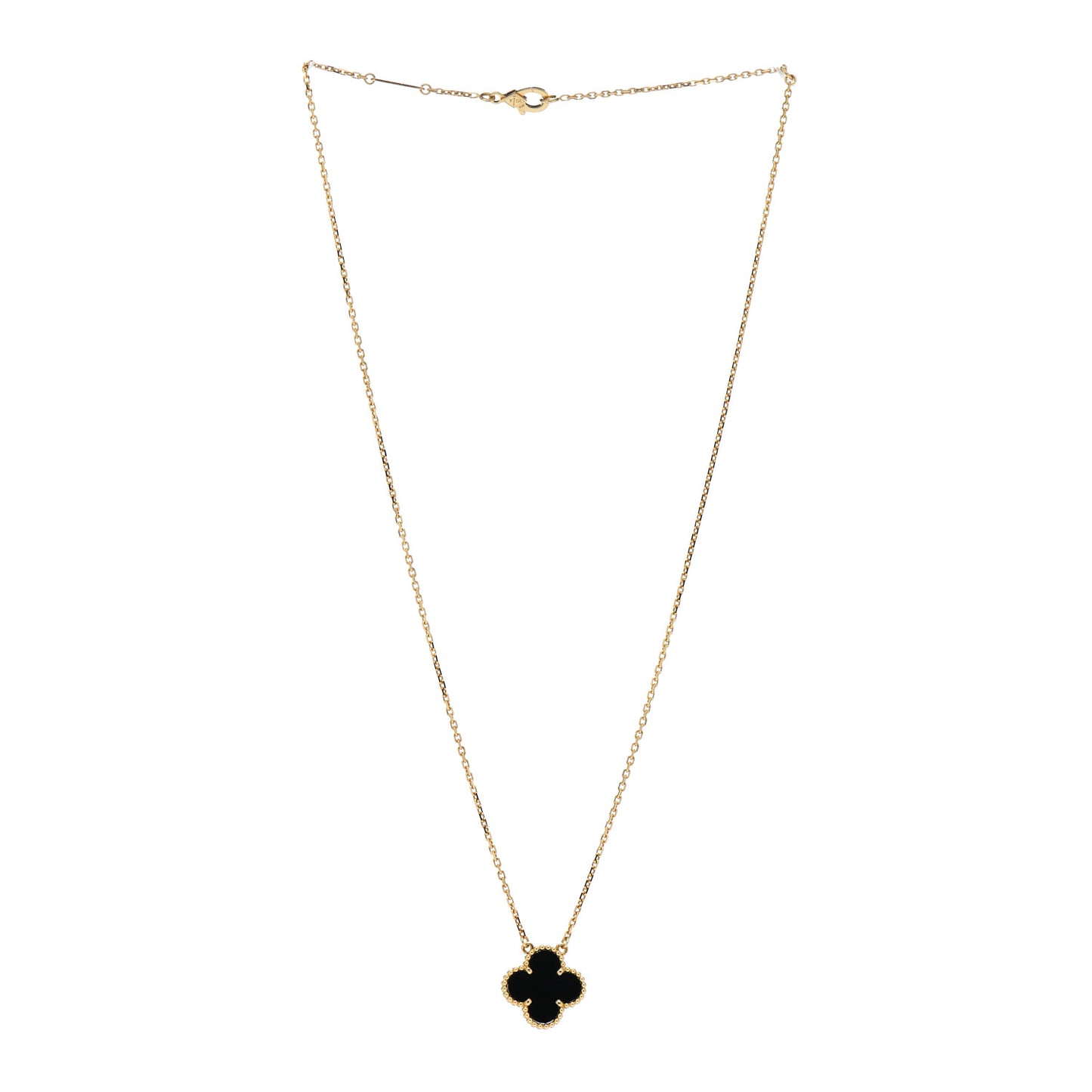 18K Yellow Gold Black Onyx Vintage Alhambra Pendant Necklace