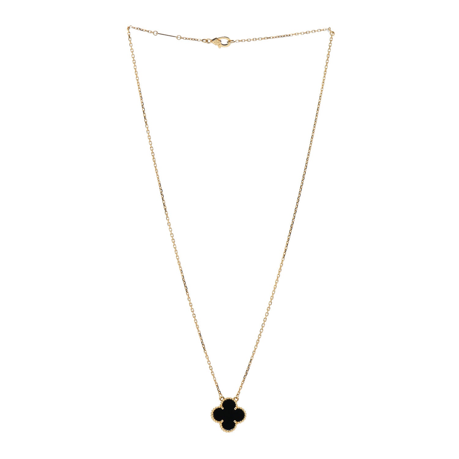 Van Cleef & Arpels 18K Yellow Gold Black Onyx Vintage Alhambra Pendant Necklace 3 of 5