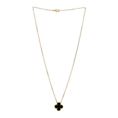 Van Cleef & Arpels 18K Yellow Gold Black Onyx Vintage Alhambra Pendant Necklace 3 of 5