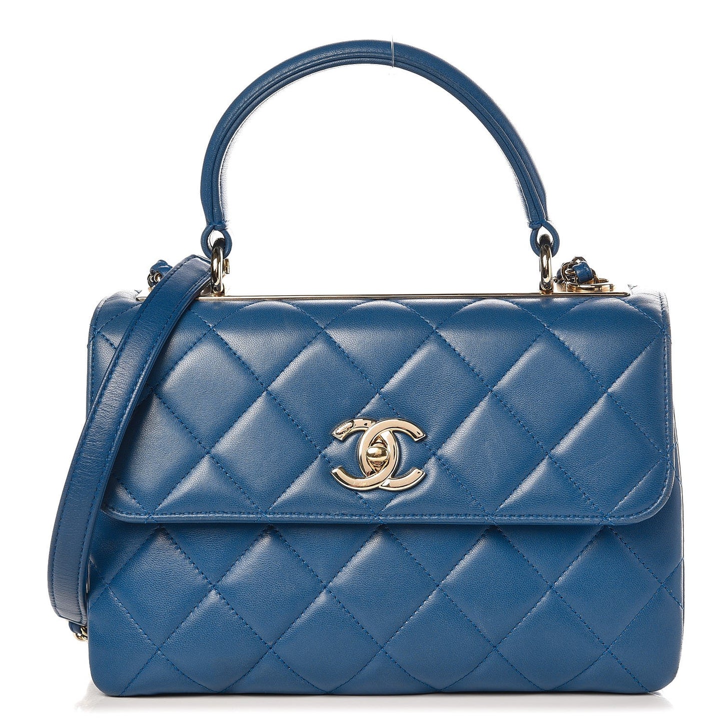 Lambskin Quilted Small Trendy CC Flap Dual Handle Bag Blue