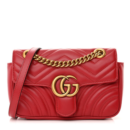 Gucci Calfskin Matelasse Mini GG Marmont Shoulder Bag Hibiscus Red 1 of 12