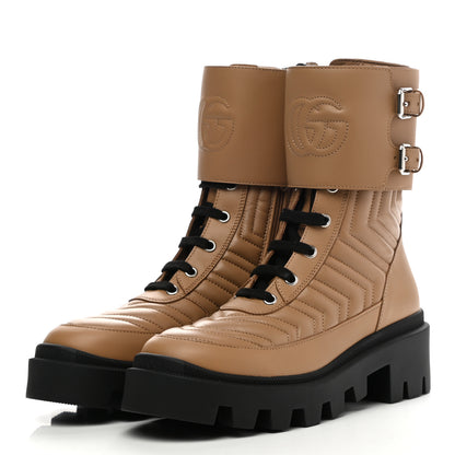 Gucci Nappa Frances GG Matelasse Platform Combat Boots 36 Natural Tan 3 of 10