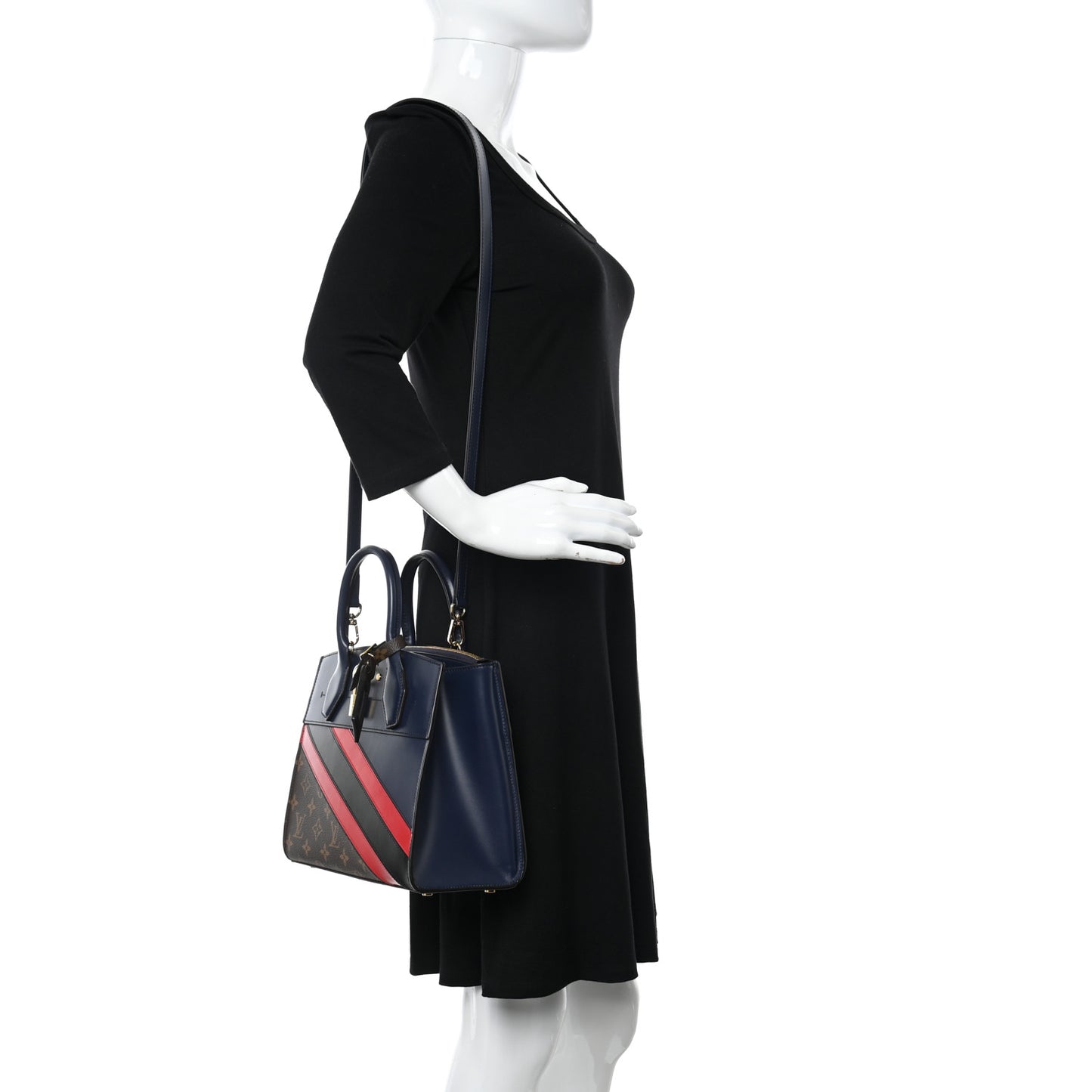 Calfskin Monogram Striped City Steamer PM Blue