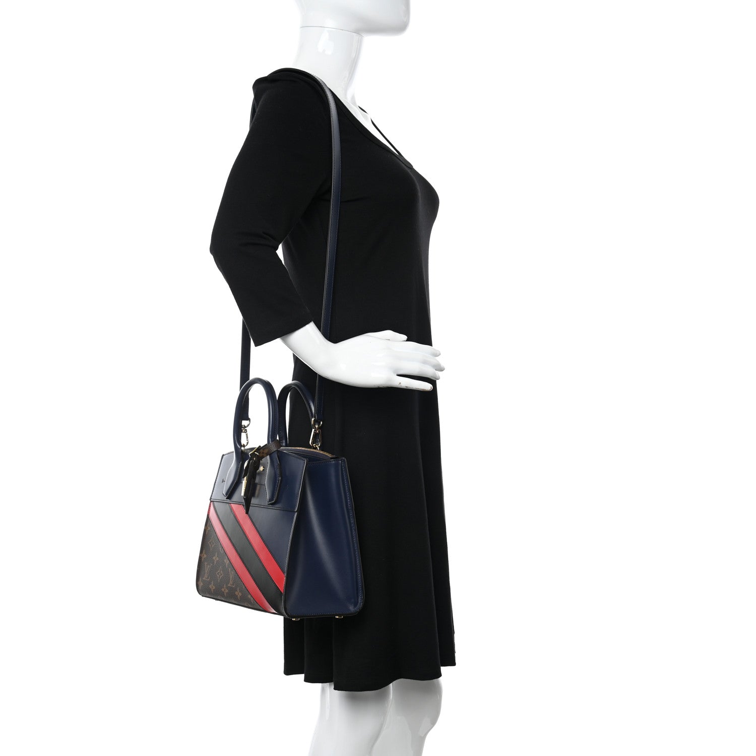 Louis Vuitton Calfskin Monogram Striped City Steamer PM Blue 2 of 9