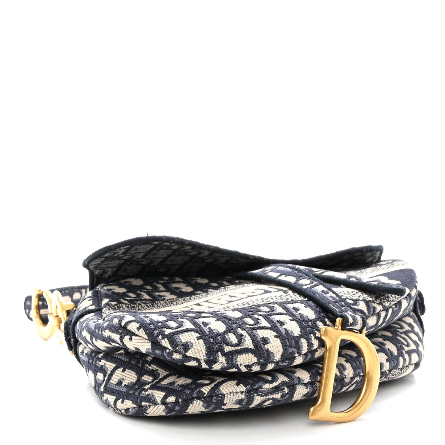 Oblique Embroidered Saddle Bag Blue