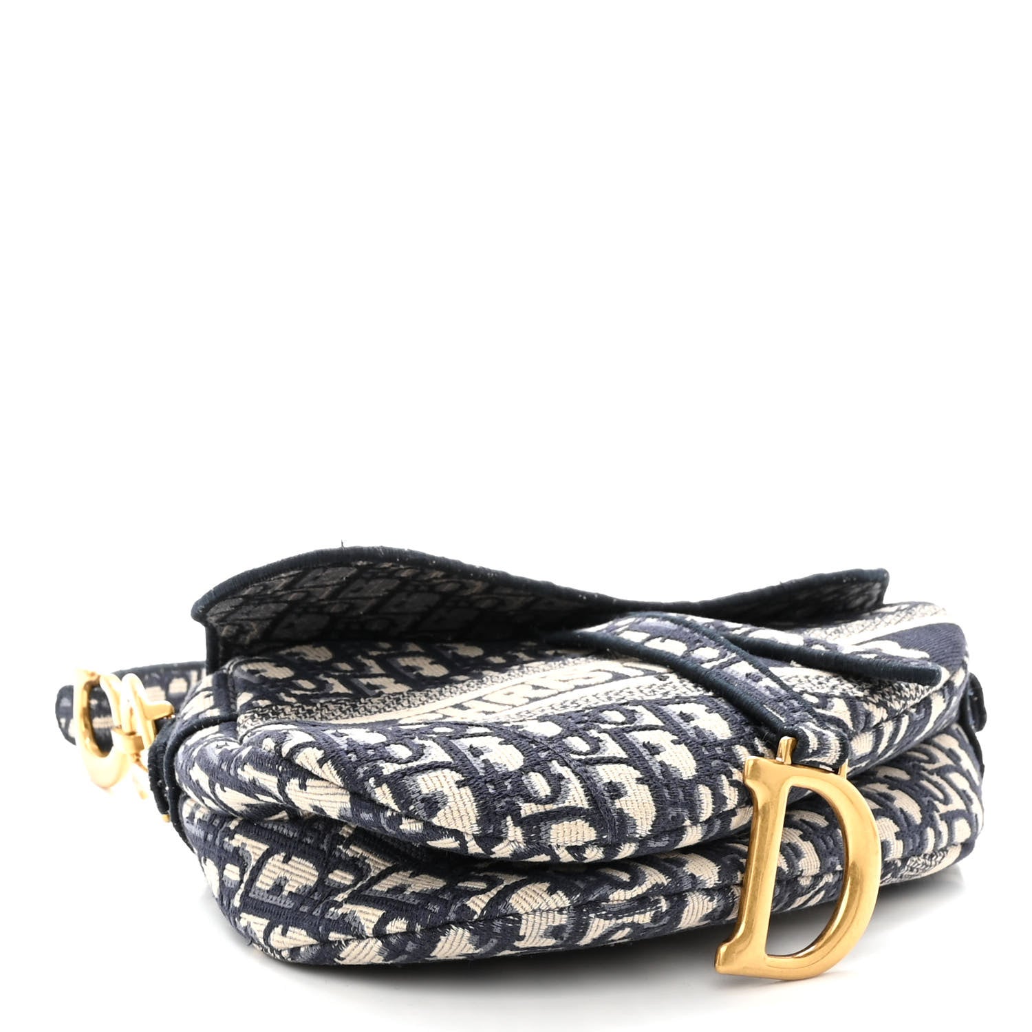 Christian Dior Oblique Embroidered Saddle Bag Blue 4 of 10