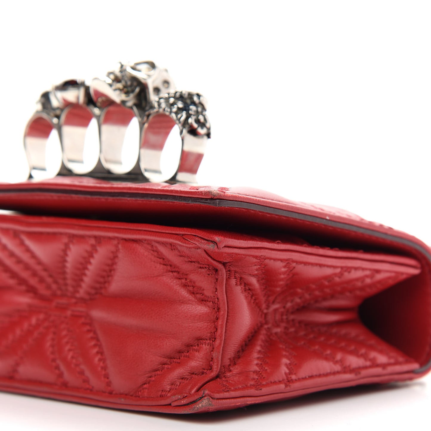Lambskin Floral Stitched Knuckle Crossbody Bag Welsh Red
