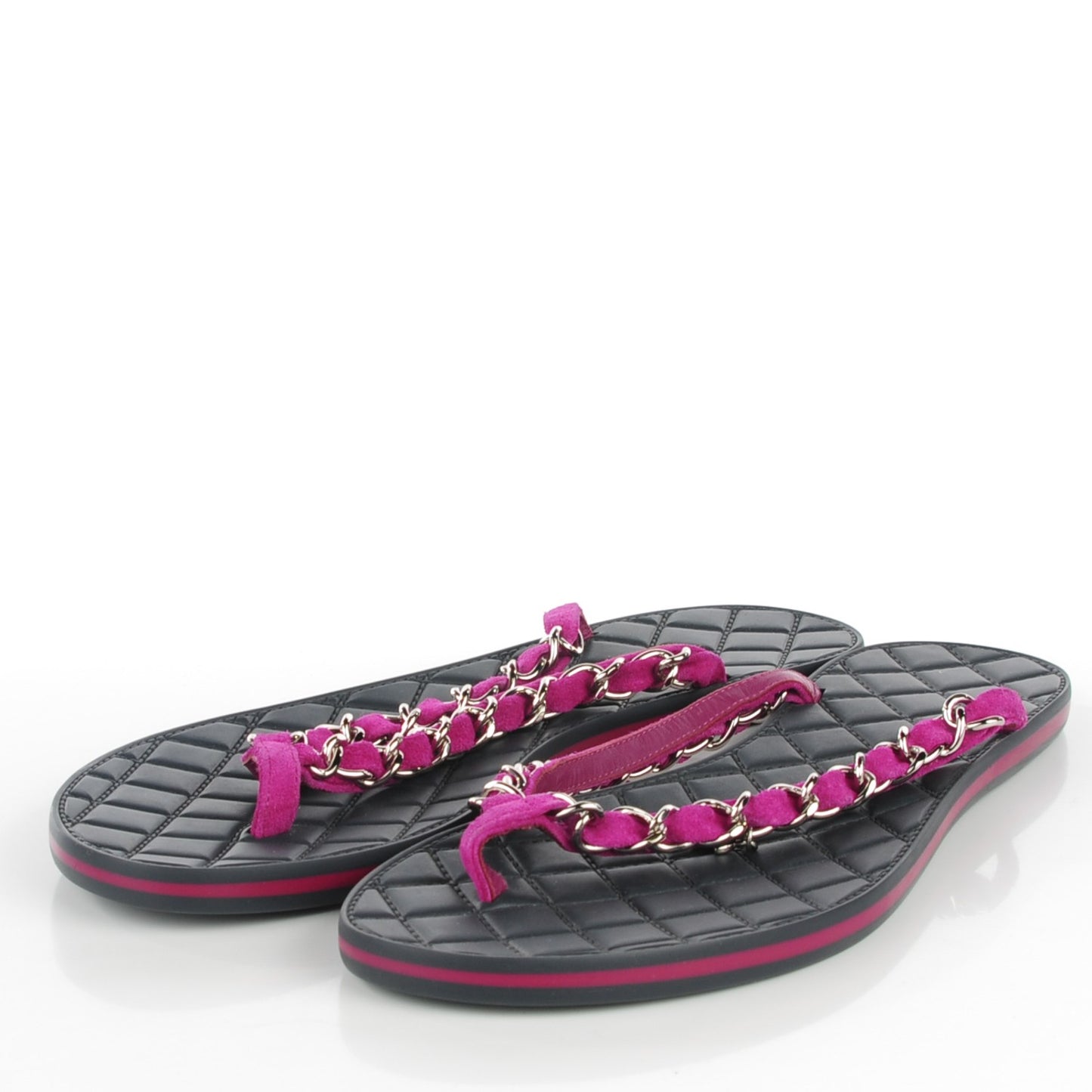 Suede Chain CC Thong Sandals 39.5 Dark Pink