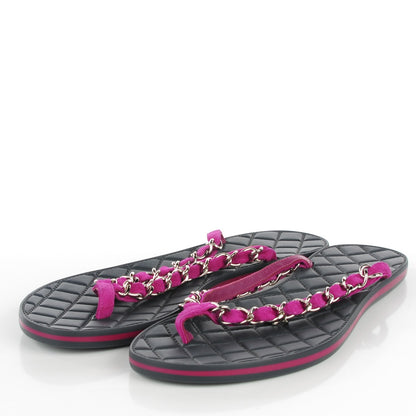 Chanel Suede Chain CC Thong Sandals 39.5 Dark Pink 3 of 7