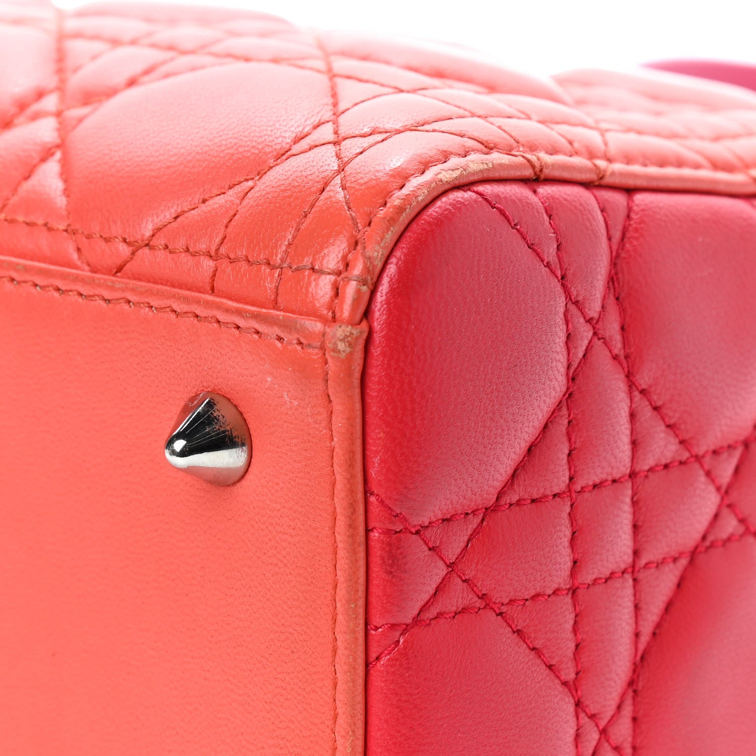 Christian Dior Lambskin Cannage Medium Bi-Color Lady Dior Orange Fuchsia 15 of 15