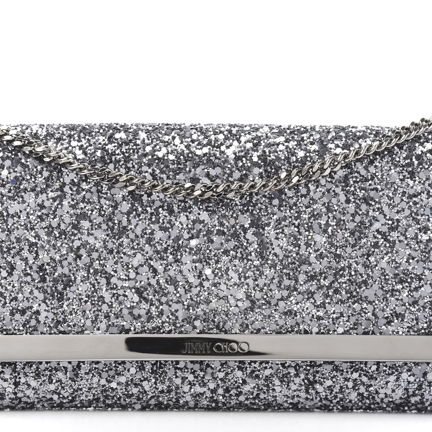 Jimmy Choo Glitter Milla Wallet on Chain Silver 10 of 10