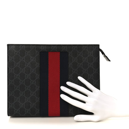 Gucci GG Supreme Monogram Selleria Calfskin Web New Web Cosmetic Case Black 2 of 8