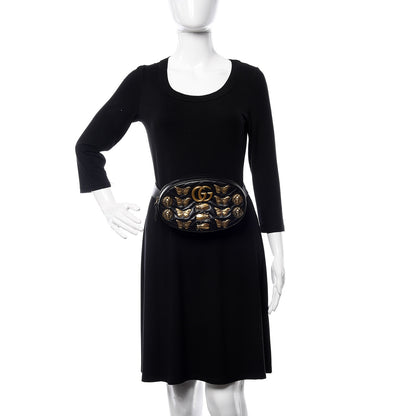Gucci Calfskin Matelasse Animal Studs GG Marmont Belt Bag 100 40 Black 2 of 11
