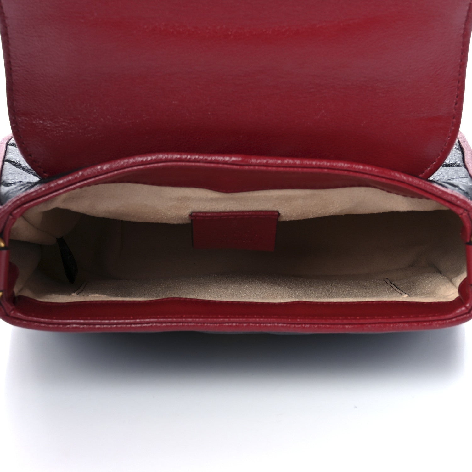 Gucci Vintage Effect Calfskin Matelasse Diagonal Mini Torchon GG Marmont Top Handle Shoulder Bag Black Romantic Cherry 5 of 12