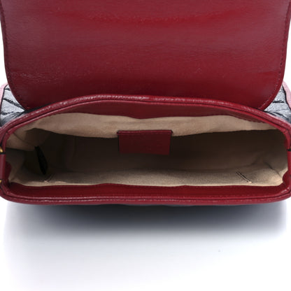 Gucci Vintage Effect Calfskin Matelasse Diagonal Mini Torchon GG Marmont Top Handle Shoulder Bag Black Romantic Cherry 5 of 12