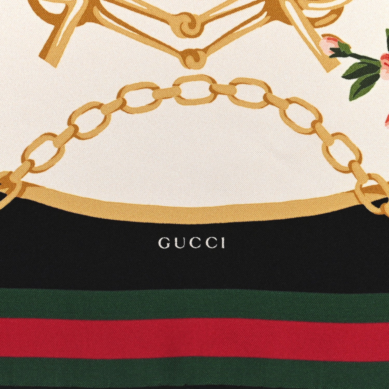 Gucci Wool Silk Floral Web Square Scarf Black Dark Green 2 of 4
