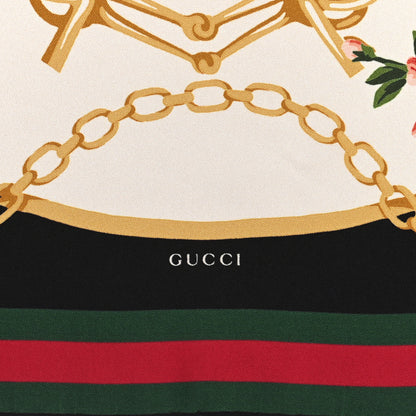 Gucci Wool Silk Floral Web Square Scarf Black Dark Green 2 of 4